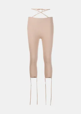 Beige Stirrup Lace Up Leggings