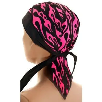 Classic Skull Cap - Pink Neon Flames on Black