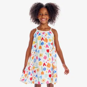 Cotton gauze tank dress in rainbow garden party