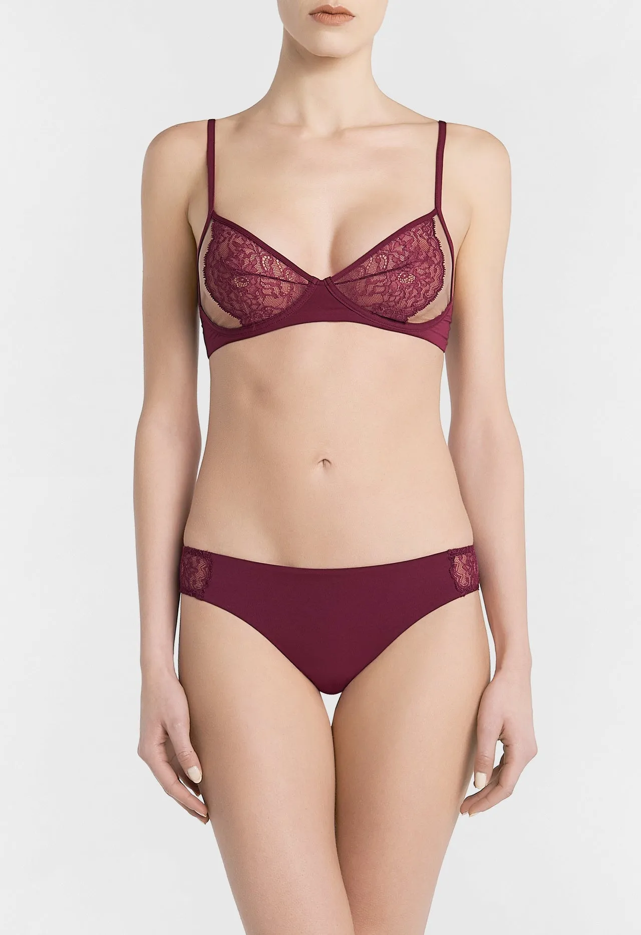 Cranberry Leavers lace non-wired bra