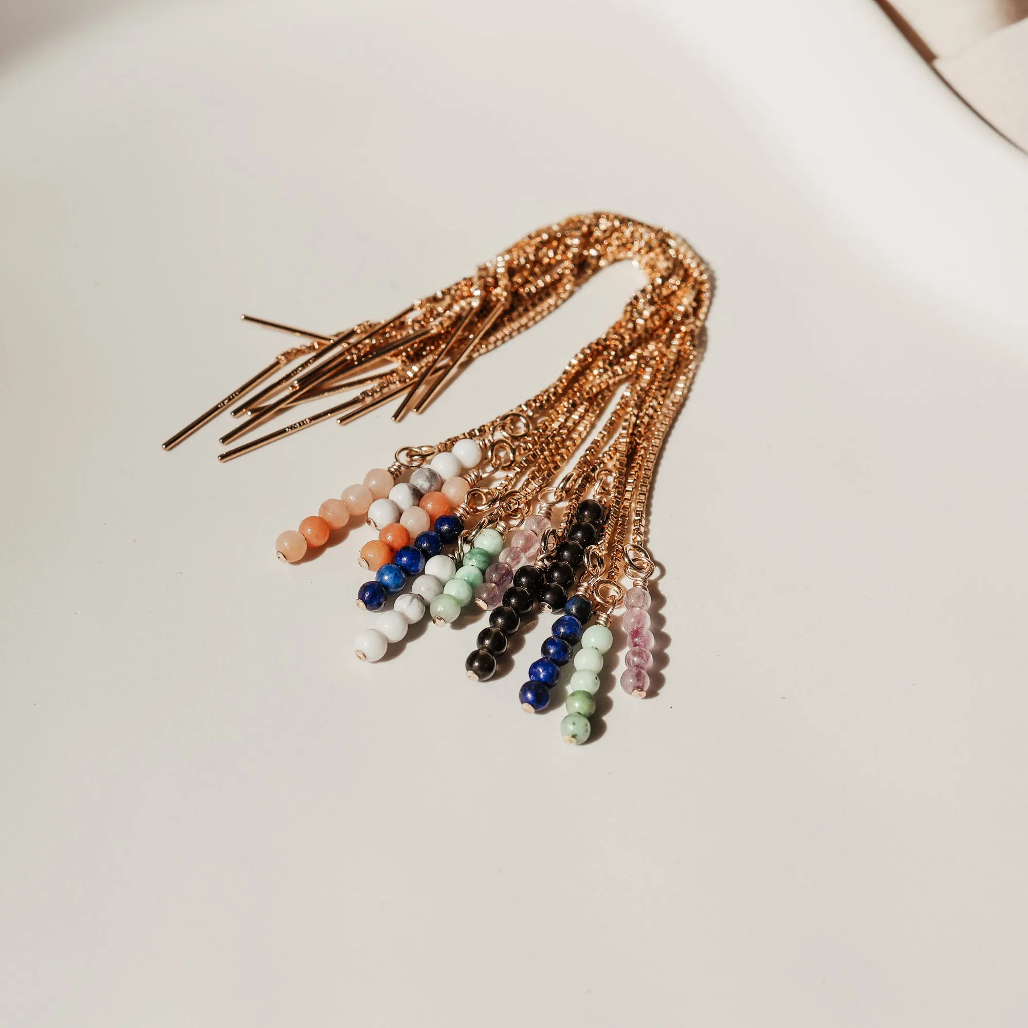 Eleni • Gemstone Adorned Thread Through Earrings