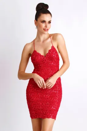 Emily Red Caviar Cocktail Dress - Short Dress