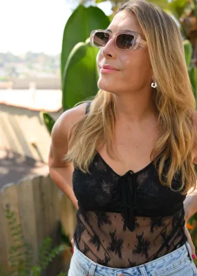 Floral Lace Front Tie Tank - Night