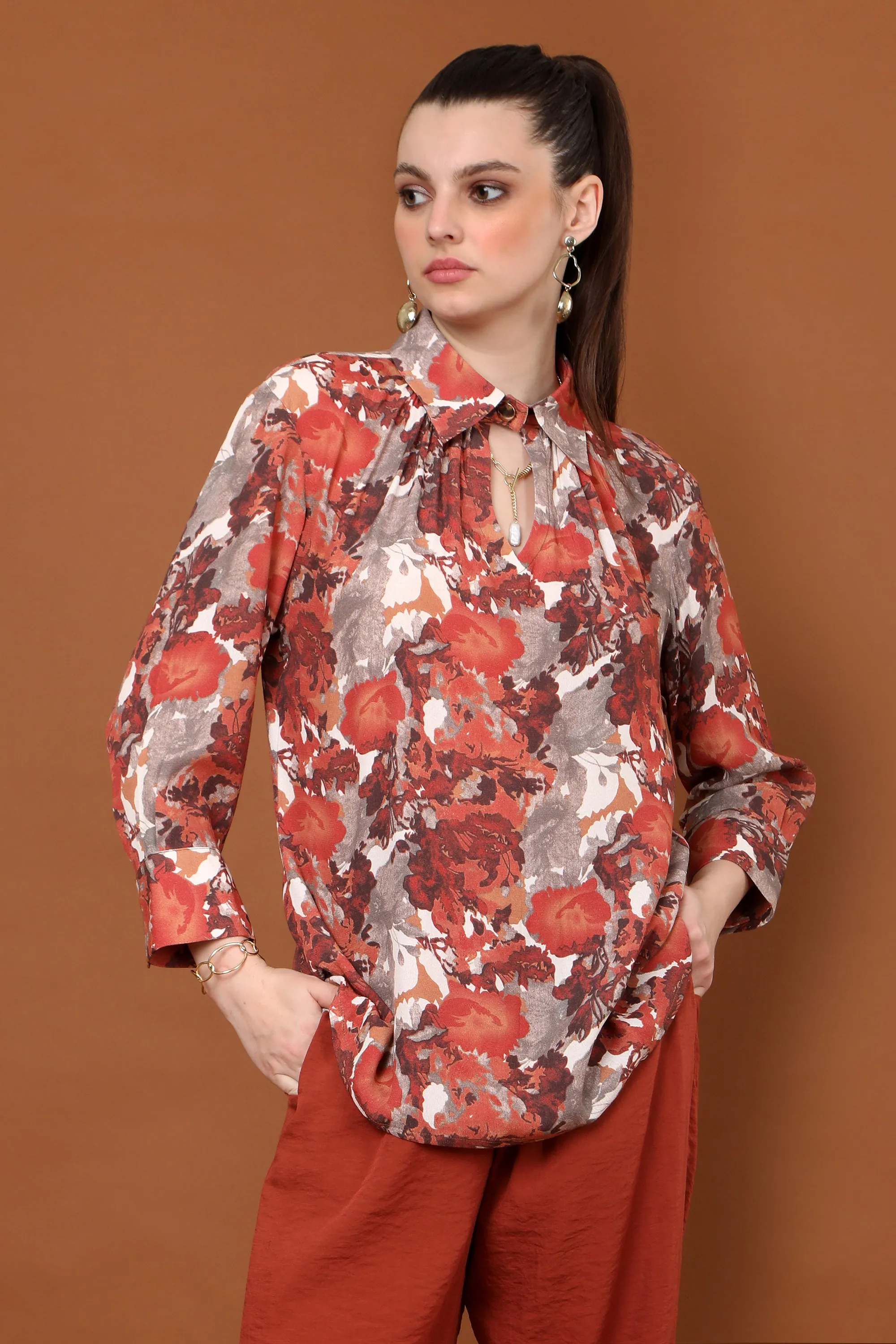 Hana Floral Shirt Collar Top