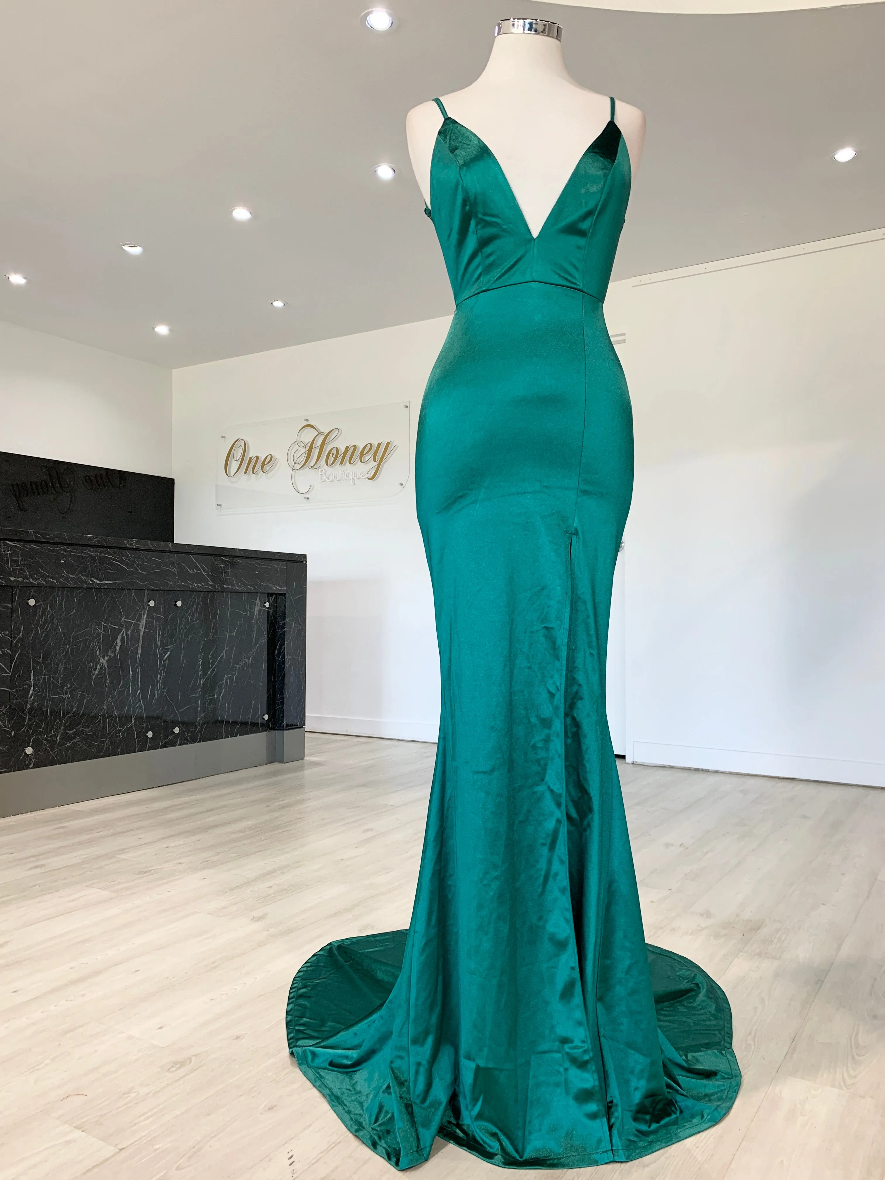 Honey Couture MILEE Low Back Mermaid Evening Gown Dress with Leg Split