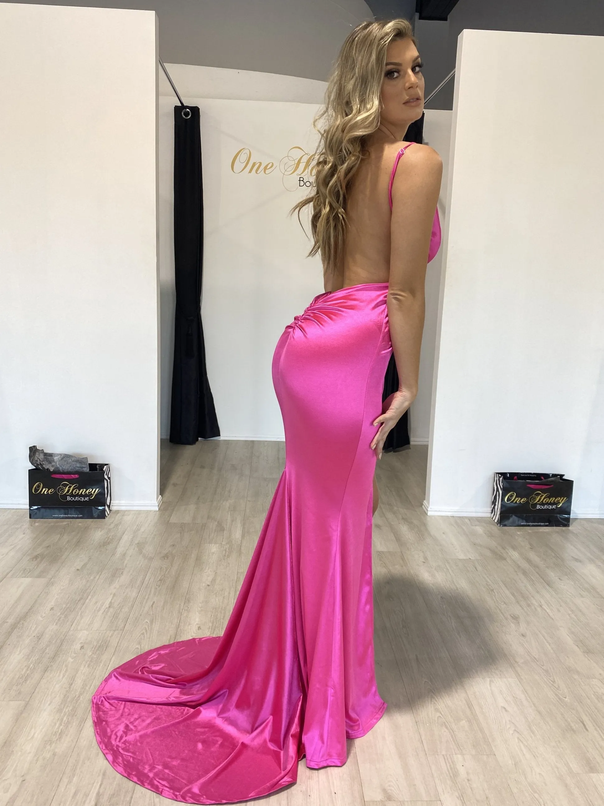 Honey Couture MILEE Low Back Mermaid Evening Gown Dress with Leg Split