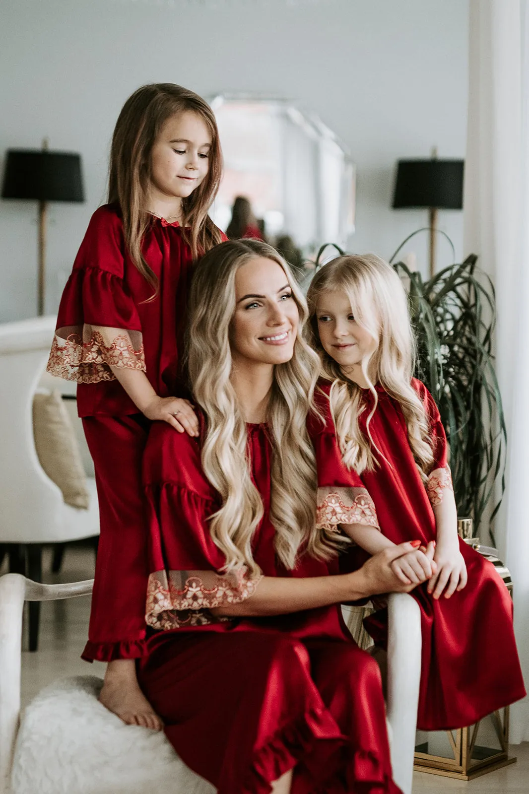 LEANA - GIRLS SILK PYJAMA SET BERRY RED