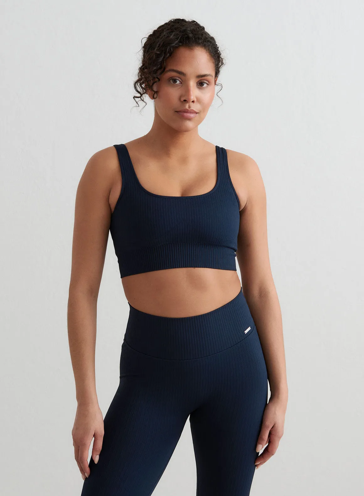 Navy Ribbed Seamless Bra