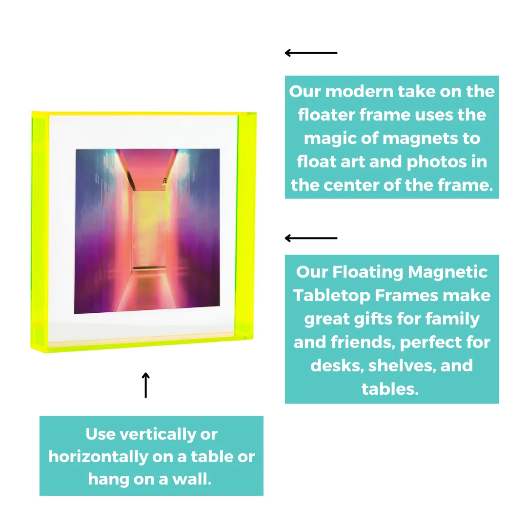 Neon Yellow Float Frame for Tabletop or Wall with Magnetic Photo Holder