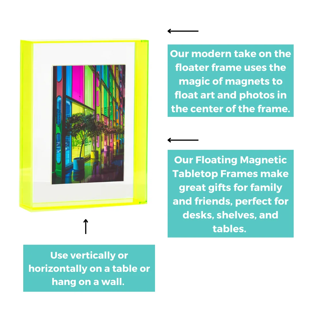 Neon Yellow Float Frame for Tabletop or Wall with Magnetic Photo Holder