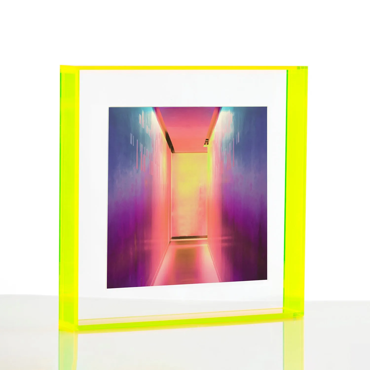 Neon Yellow Float Frame for Tabletop or Wall with Magnetic Photo Holder