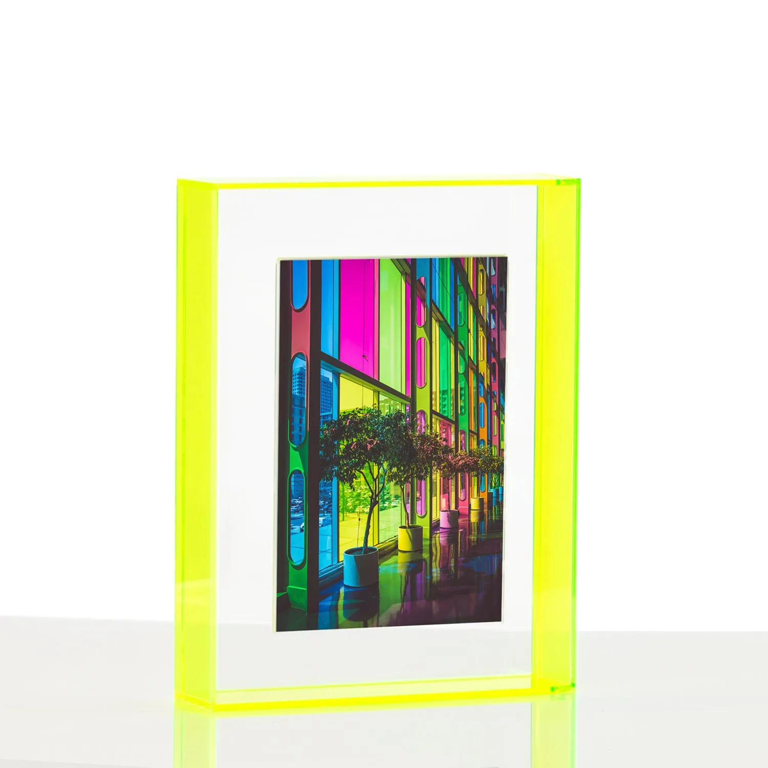 Neon Yellow Float Frame for Tabletop or Wall with Magnetic Photo Holder