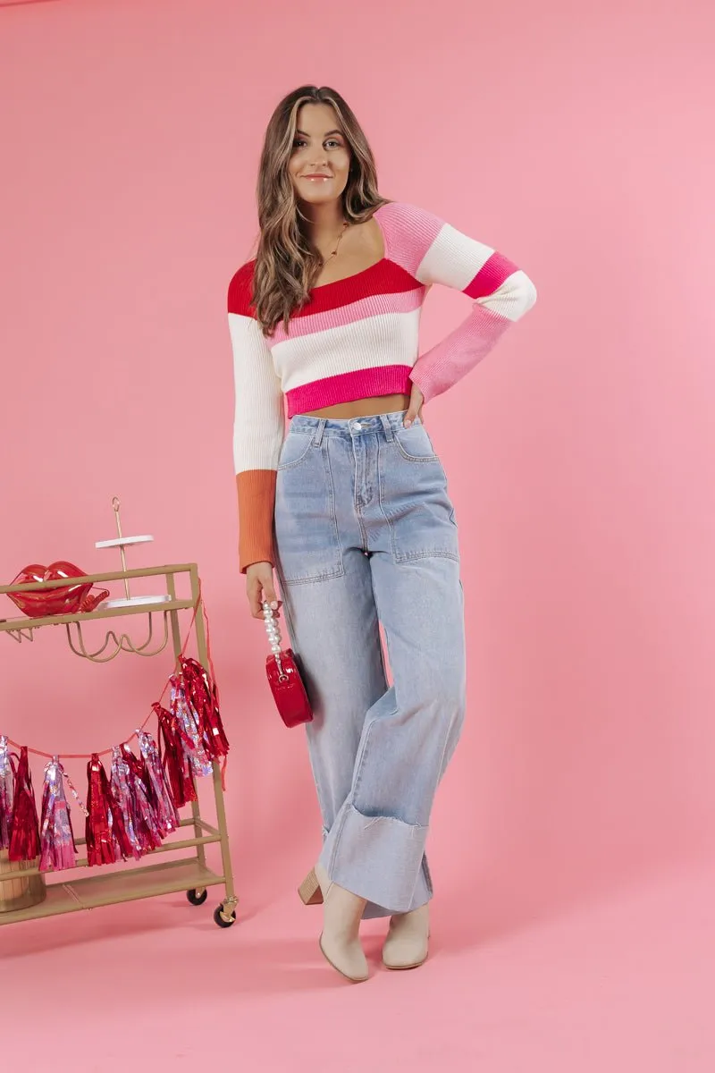 Red Color Block Striped Top - FINAL SALE