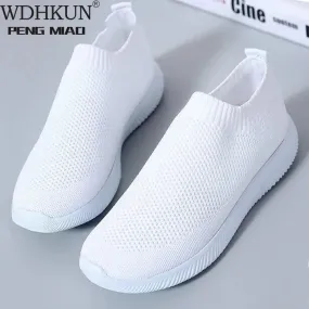 Women White Sneakers Socks Shoes Casual White Sneakers Summer Knitted Vulcanized Shoes Women Trainers Tenis Feminino